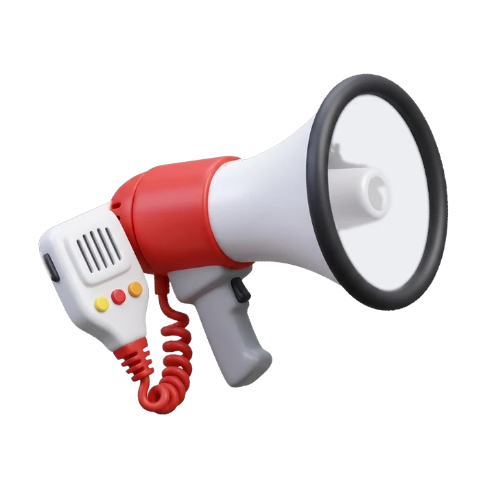 Megáfono rojo y blanco con micrófono de mano, icono 3D