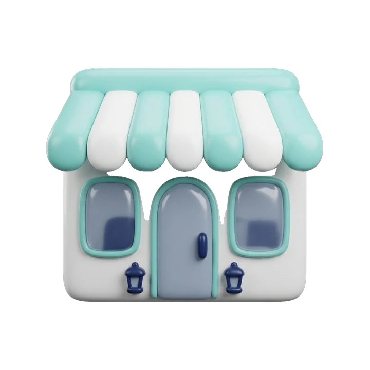 Toldo de tienda pequeña con rayas, icono 3D para aparecer en Google Maps