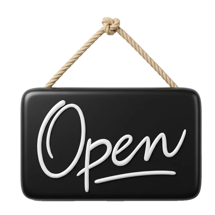 Cartel Open colgado de una cuerda, icono 3D