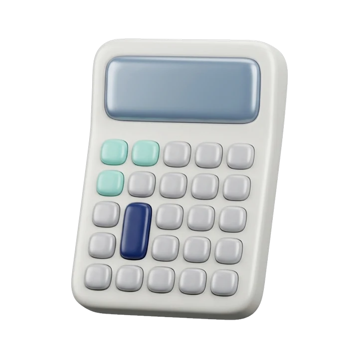 Calculadora de bolsillo con las teclas en blanco y aguamarina, icono 3D