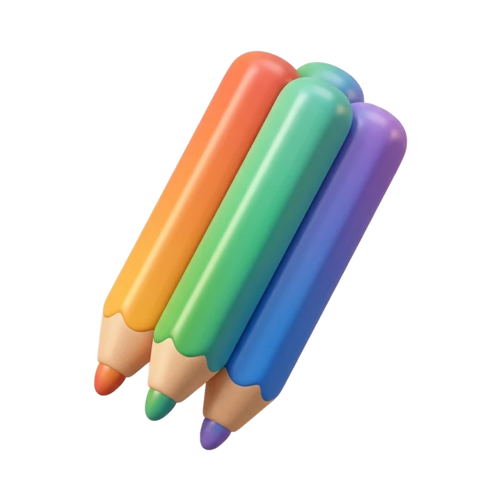 Tres llapis de colors, icona 3D