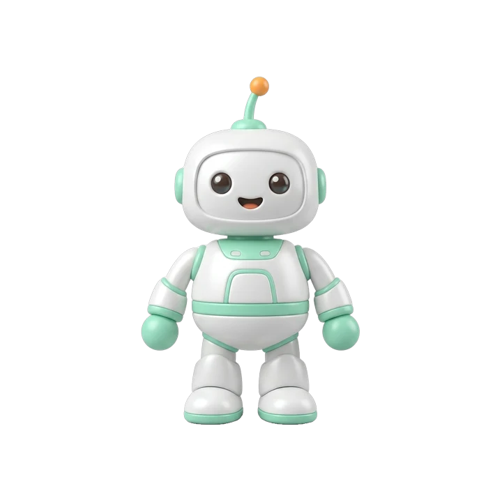 White and mint toy robot, 3D icon
