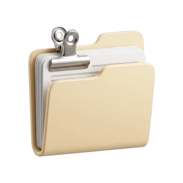 Carpeta con un clip metálico, icono 3D