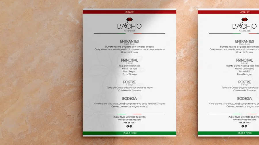Diseño gráfico · Menús para Bachio Ristorante — Auve Nico