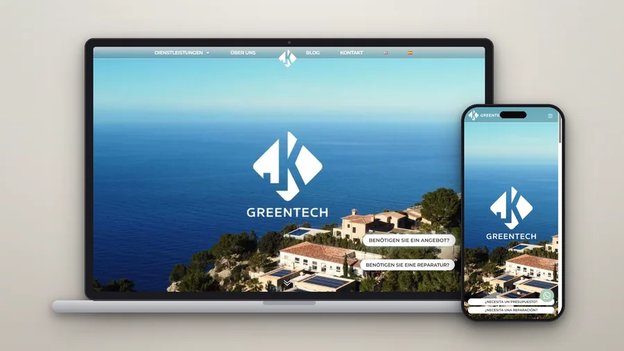 Web trilingüe de Greentech Balear en portátil y móvil