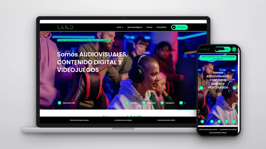 Web de Land Clúster en portátil y móvil