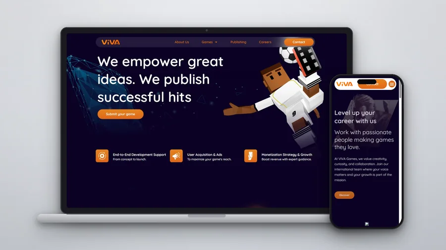 Web de Viva Games Studios en portátil y móvil